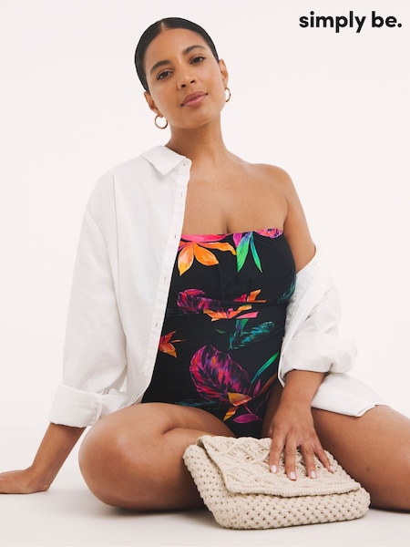 Simply Be Tropical Print Magisculpt Bandeau Swimsuit (F85835) | £44