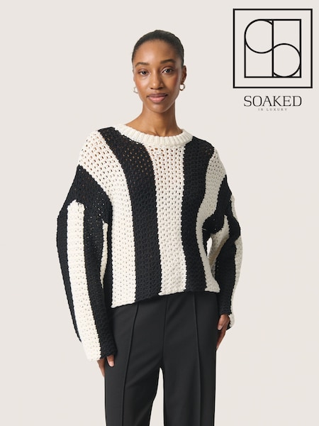 Soaked in Luxury Oversized SLMenaka Hole Knit Pullover Black Jumper (F85884) | £75