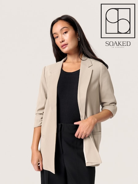 Soaked in Luxury Natural SLShirley 3/4 Sleeves Open Front Blazer (F85885) | £80