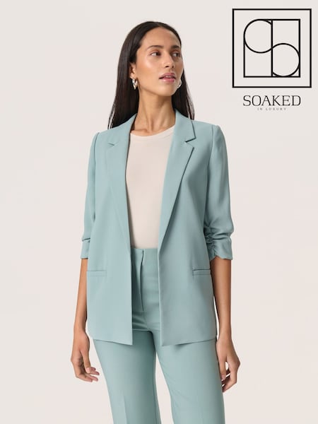 Soaked in Luxury Blue SLShirley 3/4 Sleeves Open Front Blazer (F85889) | £80