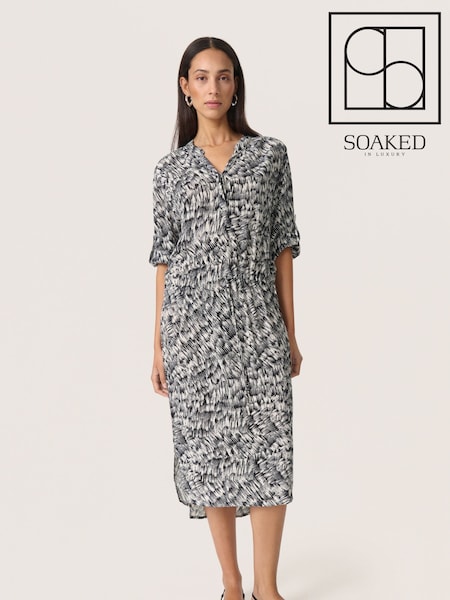 Soaked in Luxury SLZaya Knee-length Half Sleeves Black Dress (F85905) | £70