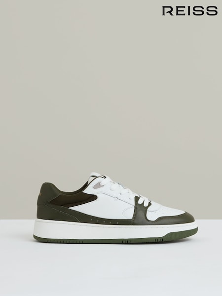 Reiss Khaki/White Astor Leather Panelled Trainers (F85947) | £148