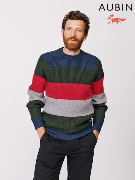 Aubin Grey Pitt Block Stripe Crew Jumper (F85958) | £129
