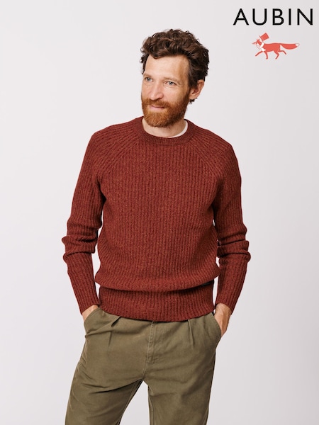 Aubin Orange Ray Fisherman Rib Crew Jumper (F86024) | £95