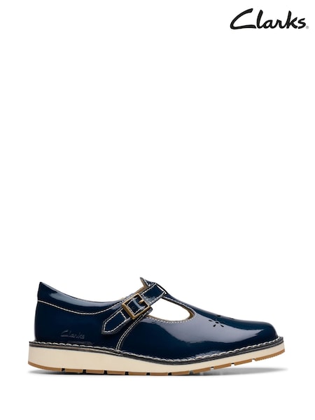 Clarks Navy Blue Standard Fit (F) Leather Joyful Skip Kids Shoes (F86127) | £40 - £42