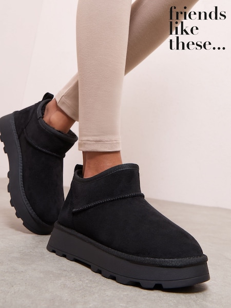 Friends Like These Black Cosy Faux Fur Lined Ankle Suede Boots (F86193) | £32