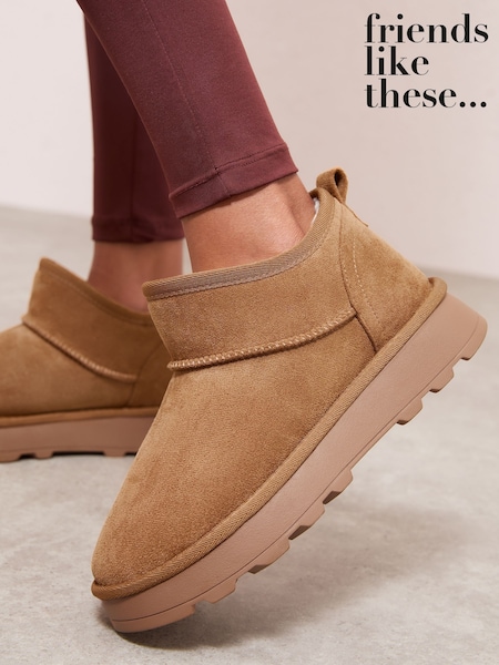 Friends Like These Tan Natural Cosy Faux Fur Lined Ankle Suede Boots (F86194) | £32