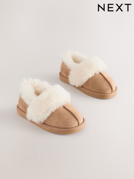 Tan Brown Faux Fur Slippers (F86219) | £14 - £16