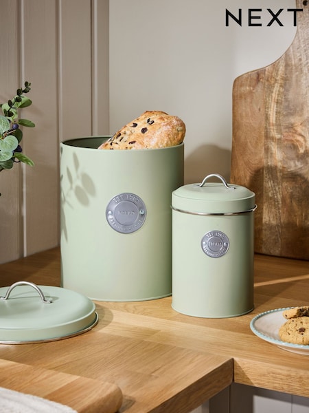 Set of 2 Sage Green Bread Bin and Treat Storage Jars (F86230) | £34