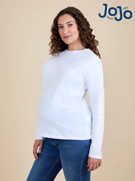 JoJo Maman Bébé White Long Sleeve Boyfriend Maternity T-Shirt (F86287) | £18
