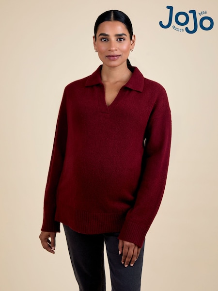 Burgundy Collared Maternity And Nursing Jumper (F86288) | £42