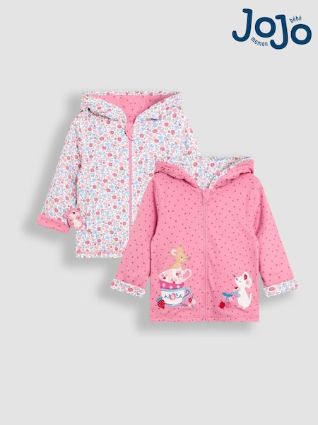 JoJo Maman Bébé Pink Appliqué Reversible Hoodie (F86307) | £27 - £30