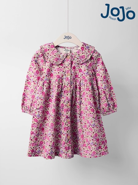 JoJo Maman Bébé Pink Floral Printed Cord Button Through Dress (F86339) | £27 - £30