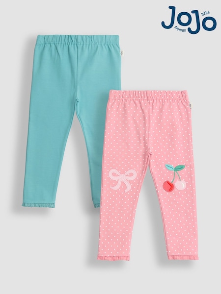 JoJo Maman Bébé Rose Pink Cherry 2-Pack Appliqué Knee Leggings (F86393) | £21 - £24