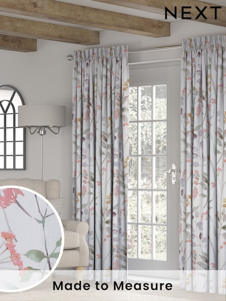 Cream/Pink/Green Isla Floral Made to Measure Curtains (F86472) | £61