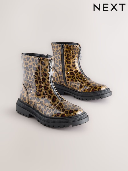 Leopard Print Standard Fit (F) Zip Front Ankle Boots (F86473) | £29 - £36