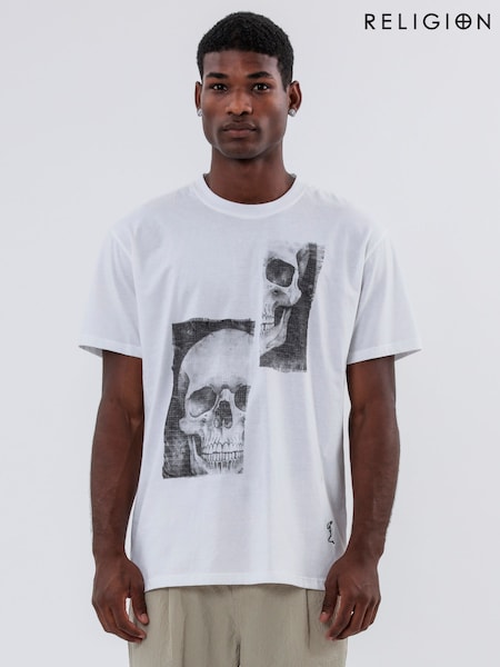 Religion White Patch Skull 100% Cotton T-Shirt (F86516) | £35