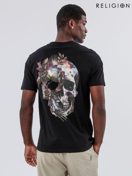 Religion Black Bird Wings Skull 100% Cotton T-Shirt (F86525) | £35