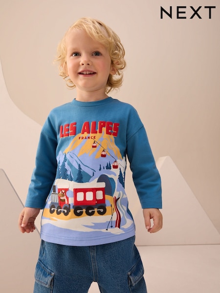 Blue Les Alpes Interactive Long Sleeve Appliqué T-Shirt (3mths-7yrs) (F86548) | £9.50 - £11.50