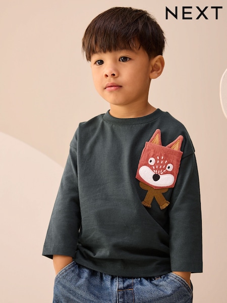 Grey Fox Pocket Long Sleeve Appliqué T-Shirt (3mths-7yrs) (F86551) | £8 - £10