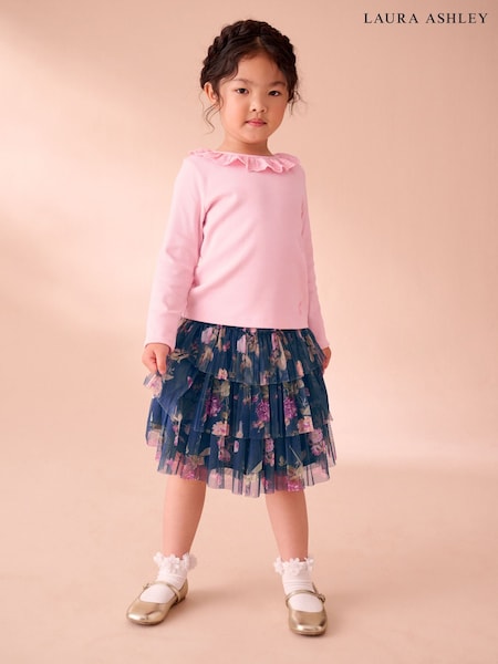 Laura Ashley Pink/Navy Long Sleeve Ribbed Top and Skirt Set (F86589) | £30 - £34