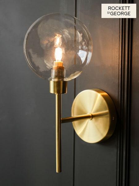 Rockett St George Brass Glass Globe & Brass Wall Light (F86591) | £70