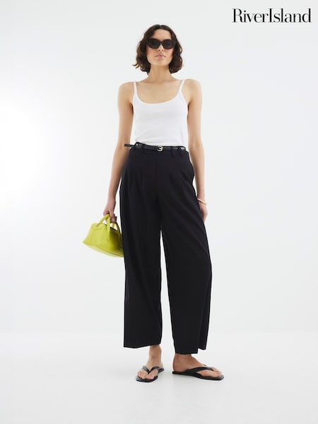 River Island Black Belted Wide Leg Trousers (F86667) | £45