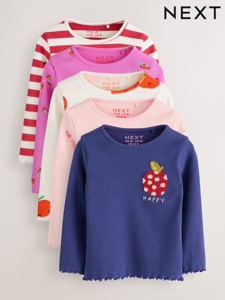 Fruit Long Sleeve Rib Tops 5 Pack (3mths-7yrs) (F86729) | £23 - £27