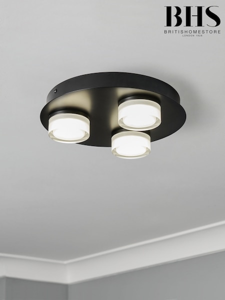 BHS Matte Black Amalfi 14w LED 3lt Plate 3 Light Flush Ceiling Light (F86747) | £65