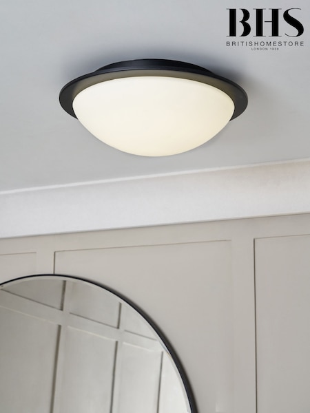 BHS Matt Black Opie 12w LED Glass Dome Flush Ceiling Light (F86755) | £50