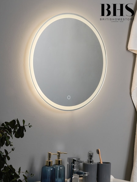 BHS White Esk 16w Round LED Frost Touch Demist IP44 Mirror (F86764) | £100