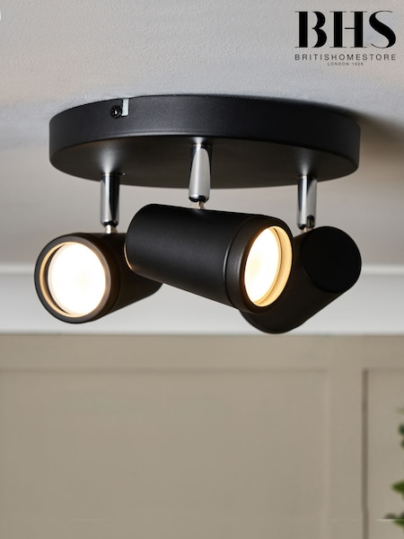 BHS Black Freya 3LT GU10 Spot Round Plate 3 Light IP44 Wall Light (F86765) | £50