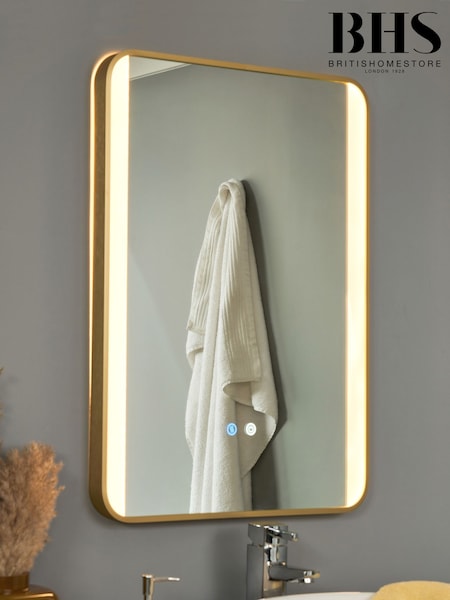 BHS Satin Brass Lori CCT LED Rect MotionDemist Framed Mirror (F86770) | £160