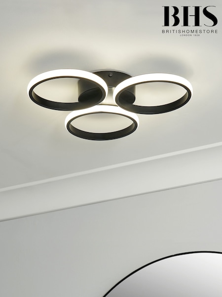 BHS Black Chios 3 Ring LED Flush IP44 Ceiling Light (F86776) | £85