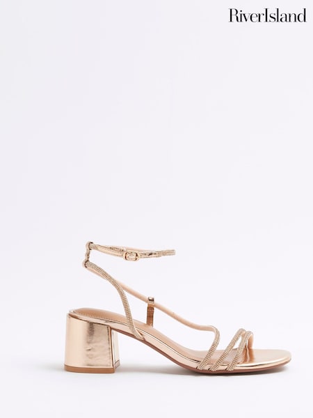 River Island Gold Strappy Block Heel Sandals (F86792) | £36