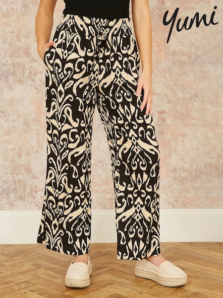 Yumi Black Relaxed Fit Ikat Print Trousers (F86870) | £40