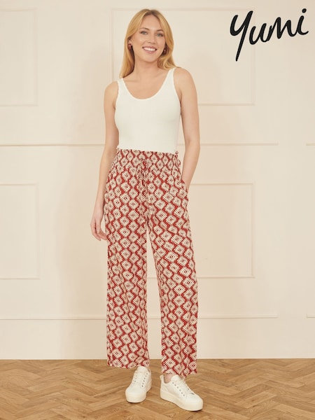 Yumi Red Relaxed Fit Geo Print Trousers (F86876) | £40