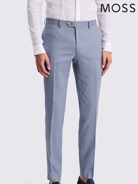 MOSS Blue Slim Fit Steel Matte Trousers (F86881) | £110