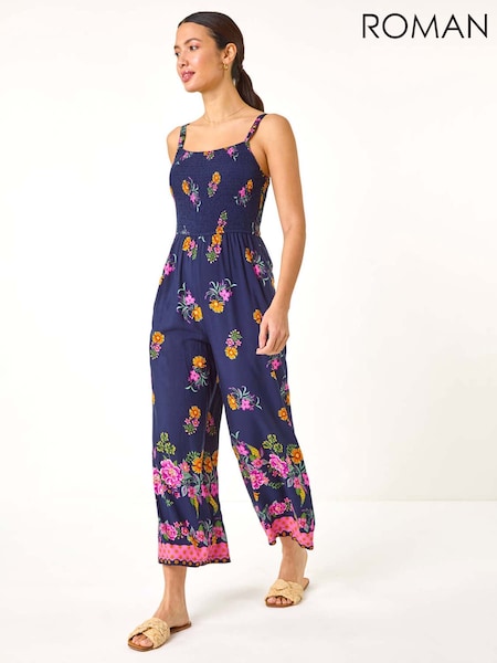 Roman Blue Floral Border Jumpsuit (F86908) | £45