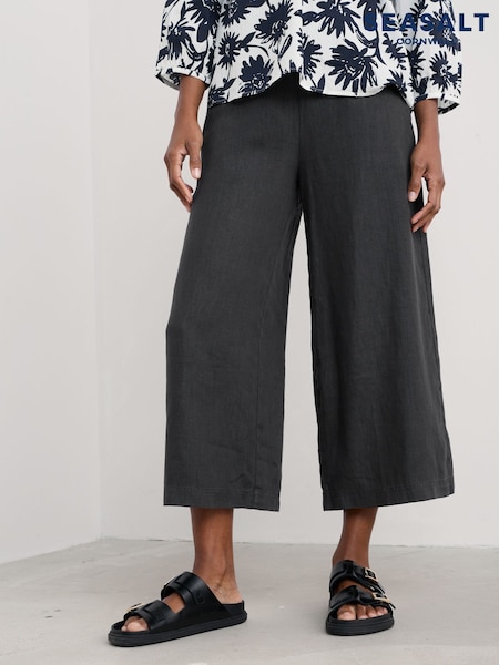 Seasalt Cornwall Black Merrivale Linen Culottes Trousers (F86995) | £68