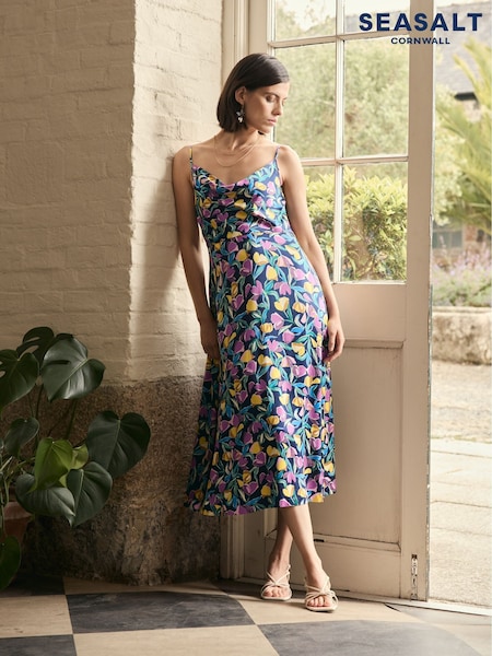 Seasalt Cornwall Blue Housel Bay Satin Cami Dress (F87028) | £96