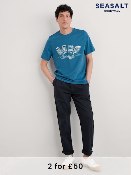Seasalt Cornwall Blue Mens Midwatch 100% Cotton T-Shirt (F87036) | £30