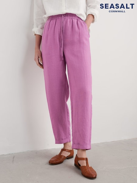 Seasalt Cornwall Purple Dipping Sun 100% Linen Trousers (F87044) | £76