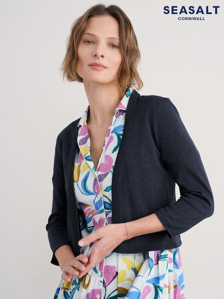 Seasalt Cornwall Blue Vanessa 100% Cotton Cardigan (F87058) | £46