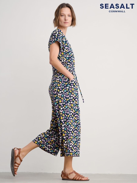 Seasalt Cornwall Black Multi Rose Trellis Wide Leg Jumpsuit (F87074) | £70