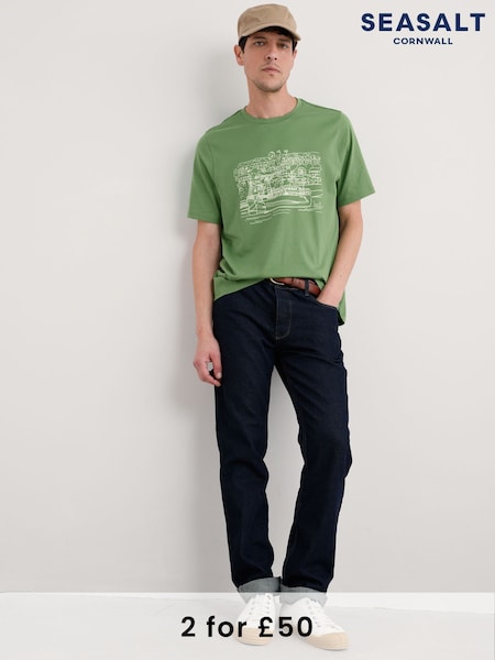 Seasalt Cornwall Green Mens Midwatch 100% Cotton T-Shirt (F87090) | £30