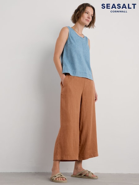 Seasalt Cornwall Brown Merrivale Linen Culottes Trousers (F87092) | £68