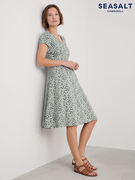 Seasalt Cornwall Dark Green Secret Cove 3/4 Sleeve Midi Dress (F87107) | £60