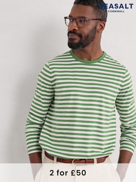 Seasalt Cornwall Green Mens Sailor 100% Cotton T-Shirt With Crew Neck (F87110) | £36