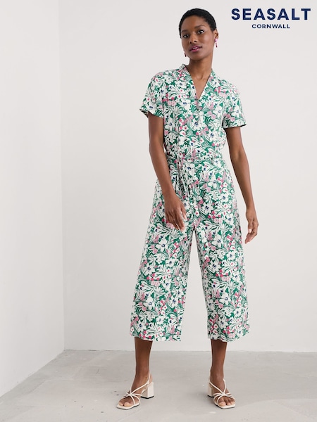 Seasalt Cornwall Green Treen Cove Linen Jumpsuit (F87126) | £96